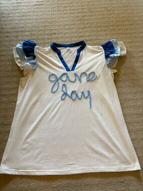Blue & White 'Game Day' Ruffle Sleeve Kids Top